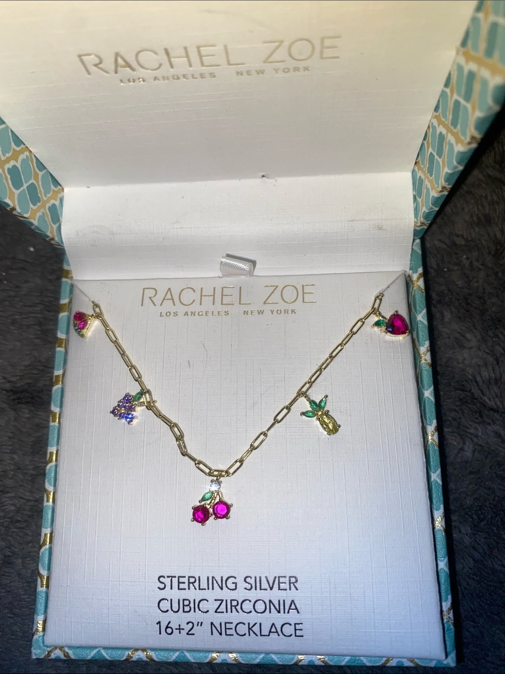 Rachel Zoe Gold-Tone Necklace with Pink and Green Fruit Charms
